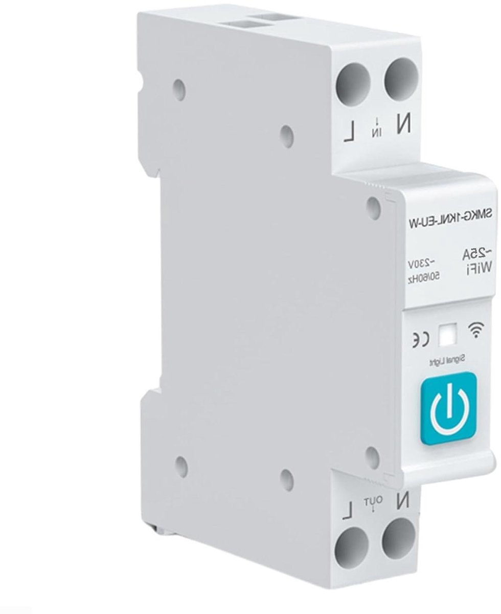 Slimme Zekering - WIFI Relais Schakelaar - Apparaten Op Afstand Bedienen - Din Rail Montage - 25 Ampère - Grijs