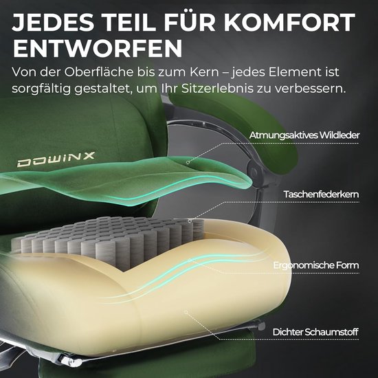 Ergonomische Gamingstoel - Gamestoel Stoel - Lang Zitten Comfortabel - Met Massage Lendenkussen - Tot 200 kg - Groen van Merkloos — afbeelding 5