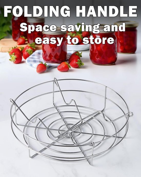 Canning Rack - Conserveerrek RVS - Potten Steriliseren - Inklapbare Handvatten - 30 cm Diameter - Zilver — afbeelding 4