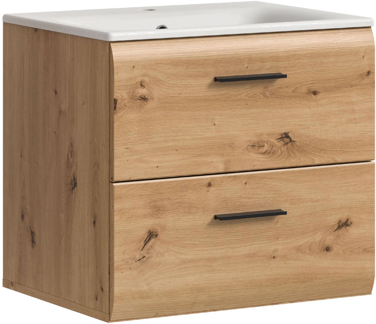 Badmeubel Ice Xonox Met Keramische Wastafel - 60x55x46 Cm - Artisan Oak - Xonox - Badkamer Enkele Wastafelmeubel - Bruin - Spaanplaat