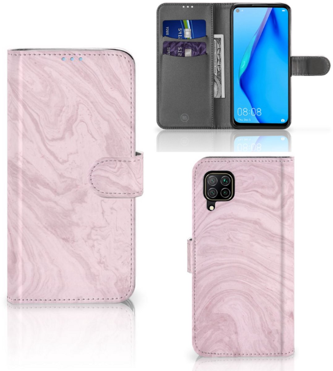 Huawei P40 Lite Bookcase Marble Pink - Origineel Cadeau Vriendin