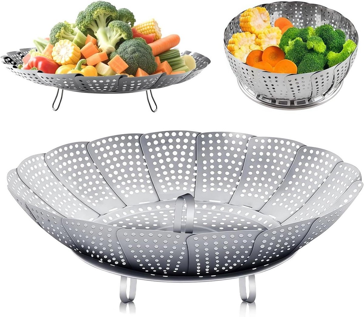 Stoominzet Roestvrij Staal - Stoommandje Groenten - Gezond Koken - Verstelbaar Formaat - 15-30 cm Pan