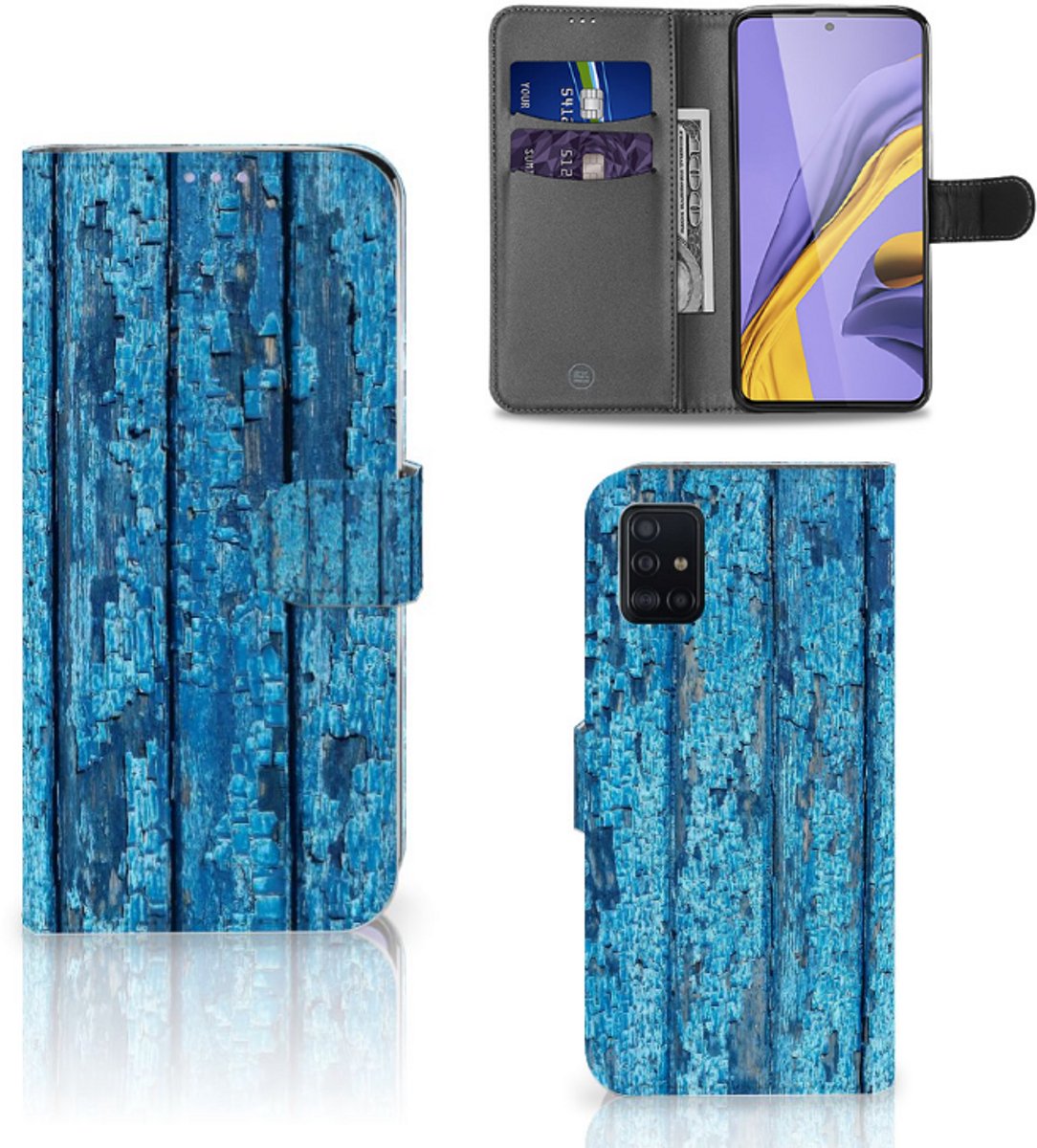 Samsung Galaxy A51 Book Style Case Wood Blue
