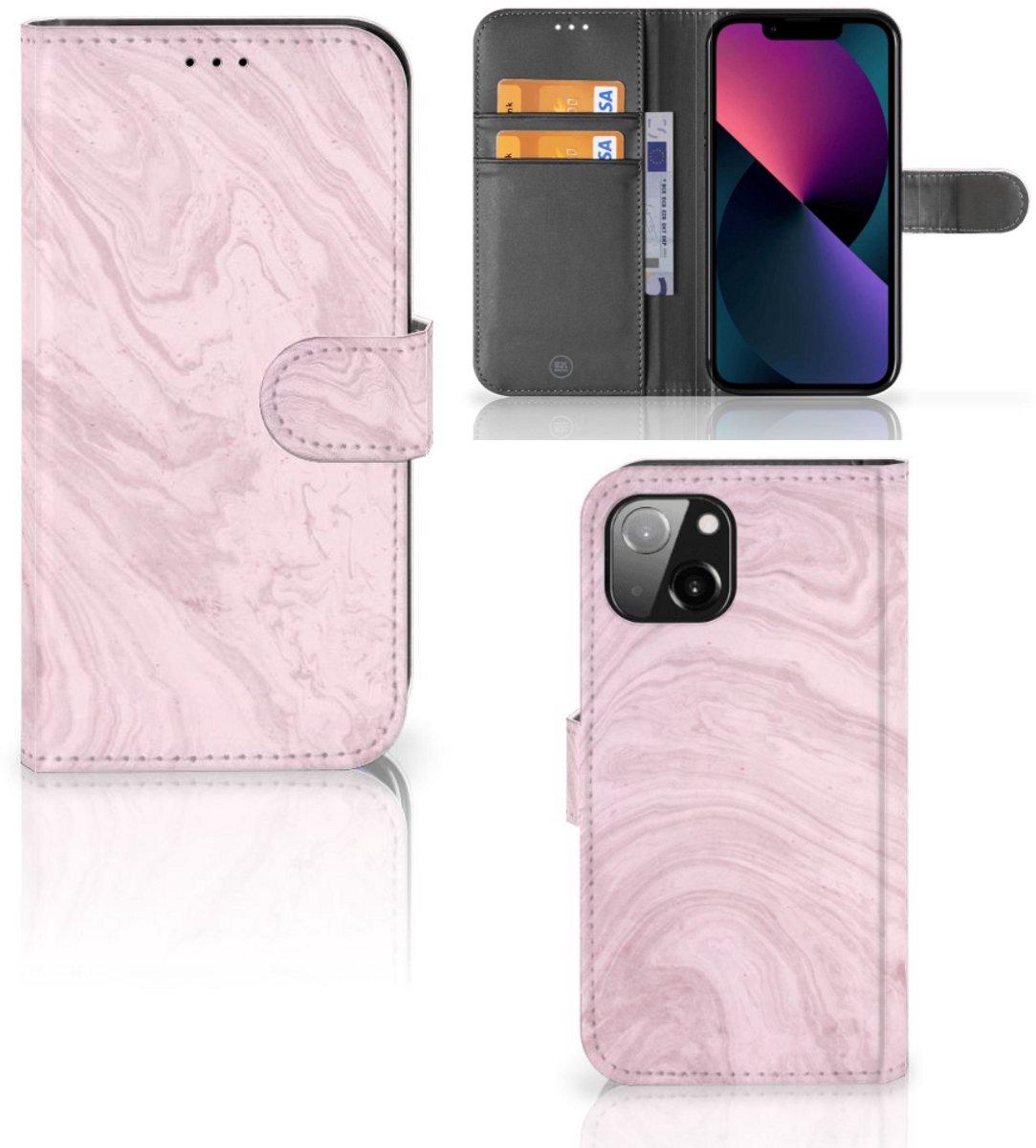 Apple iPhone 13 Bookcase Marble Pink - Origineel Cadeau Vriendin
