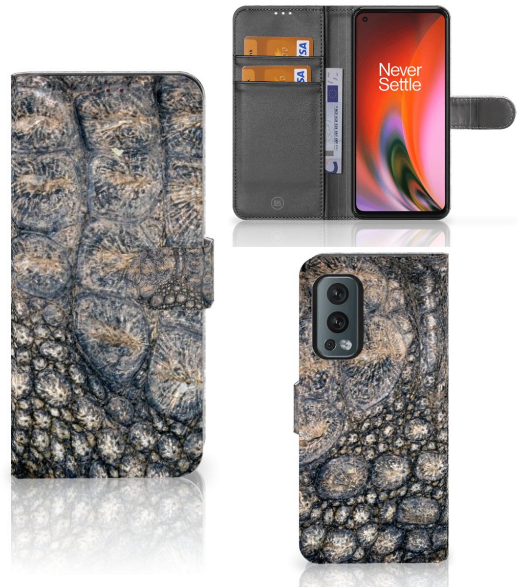 OnePlus Nord 2 5G Telefoonhoesje met Pasjes Krokodillenprint