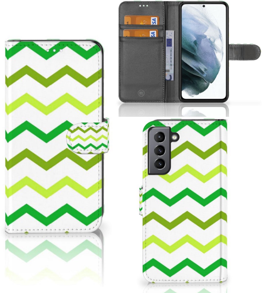Book Case voor Samsung Galaxy S21 FE Telefoon Hoesje Zigzag Groen