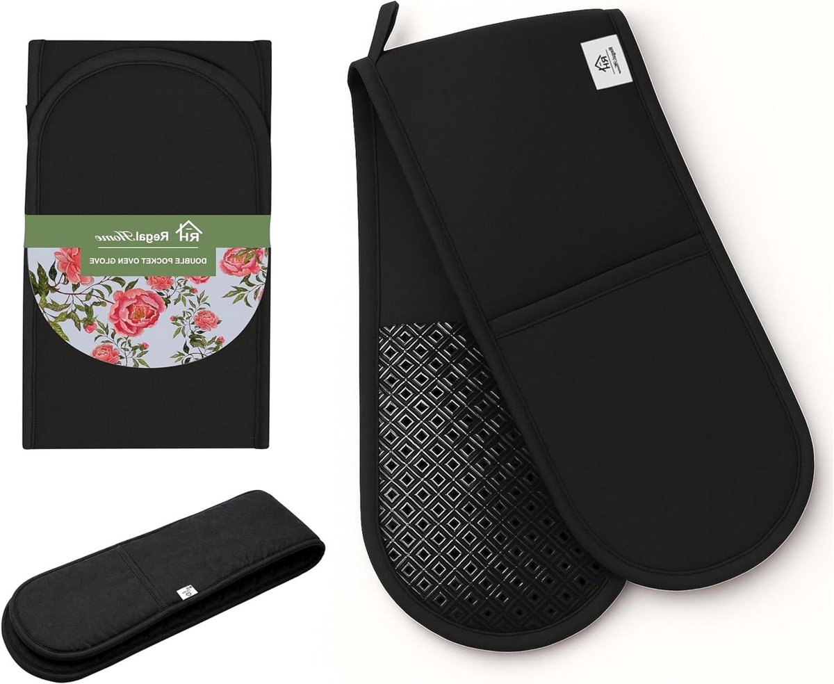 Dubbele ovenwanten - Hittebestendige handschoenen - Veilig koken - Extra lange bescherming - 82 x 18 cm - Zwart