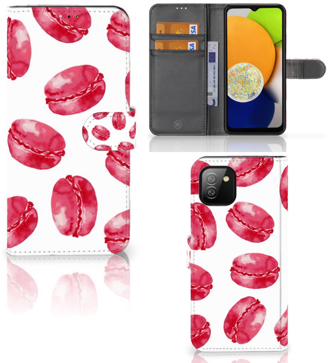 Samsung Galaxy A03 Book Cover Pink Macarons