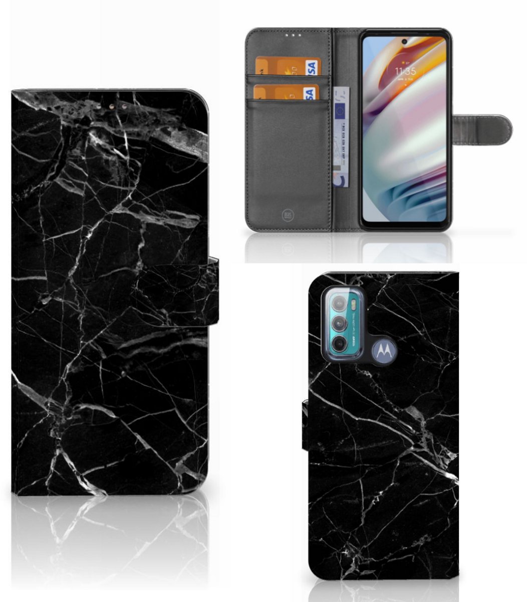 Motorola Moto G60 Bookcase Marmer Zwart - Origineel Cadeau Vader