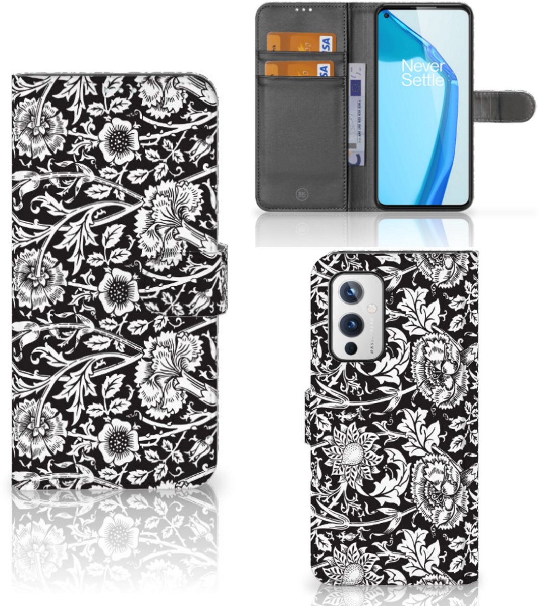 OnePlus 9 Hoesje Black Flowers