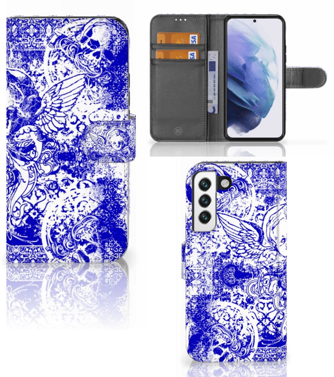 Telefoonhoesje met Naam Samsung Galaxy S22 Angel Skull Blauw