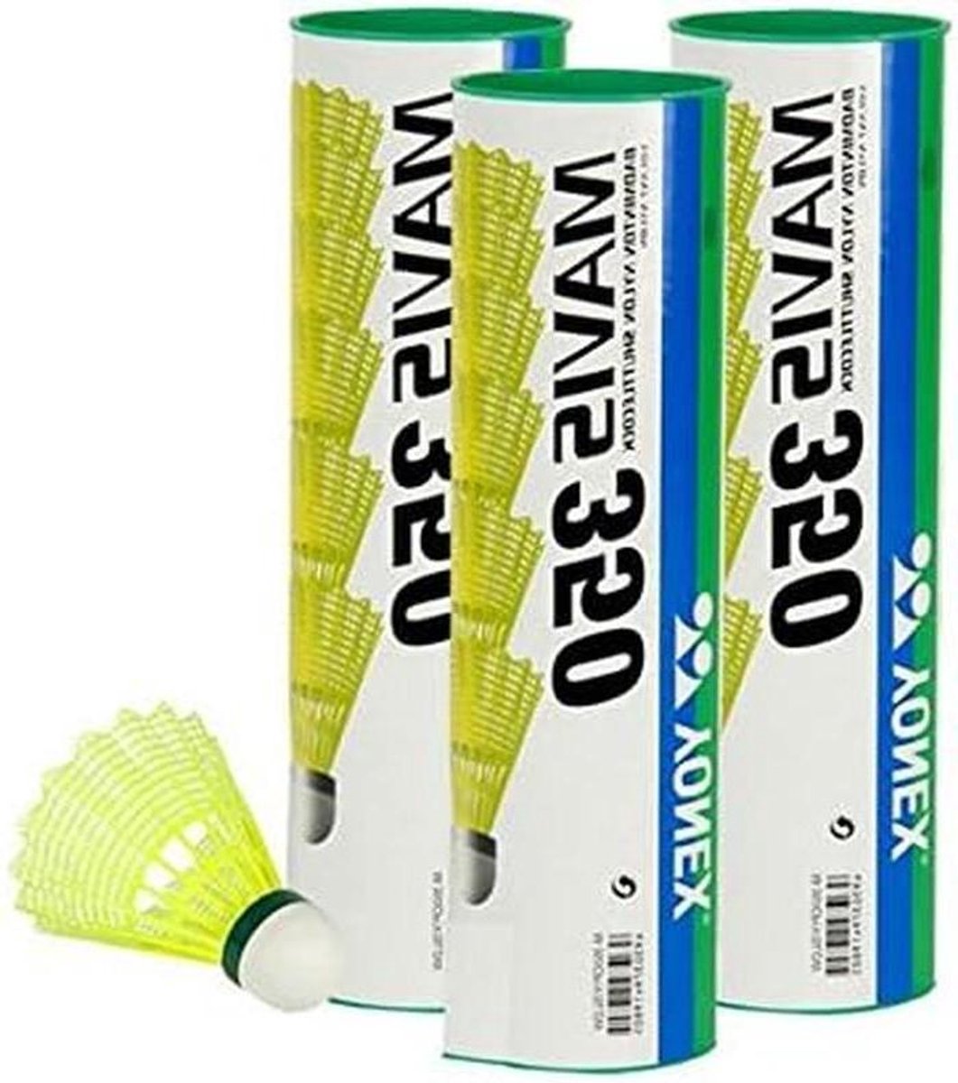 Yonex Mavis 350 badmintonbal geel 3X6=18 stuks nylon shuttle Kleur: Groen / Slow