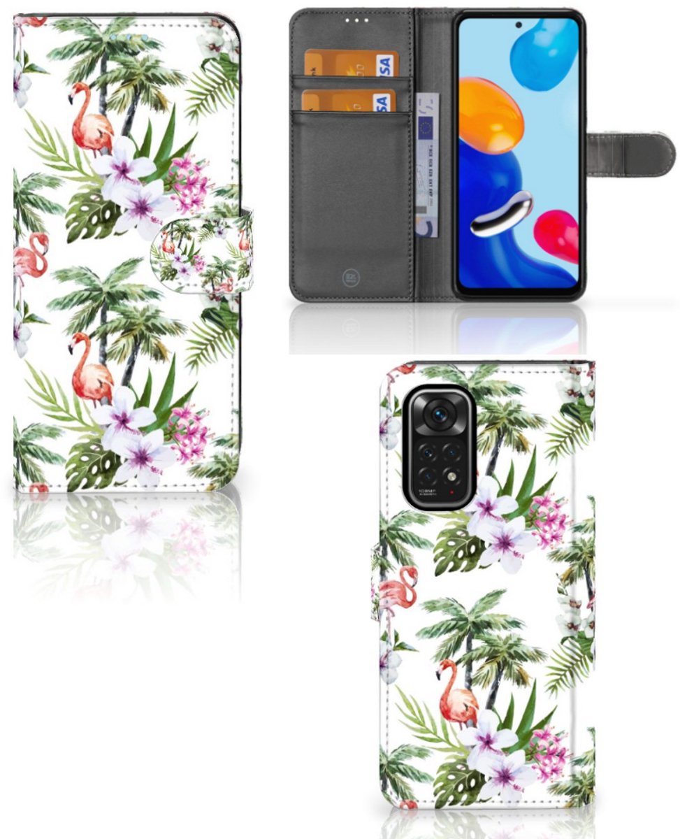 Book Case voor Xiaomi Redmi Note 11/11S Telefoonhoesje met Pasjes Flamingo Palms