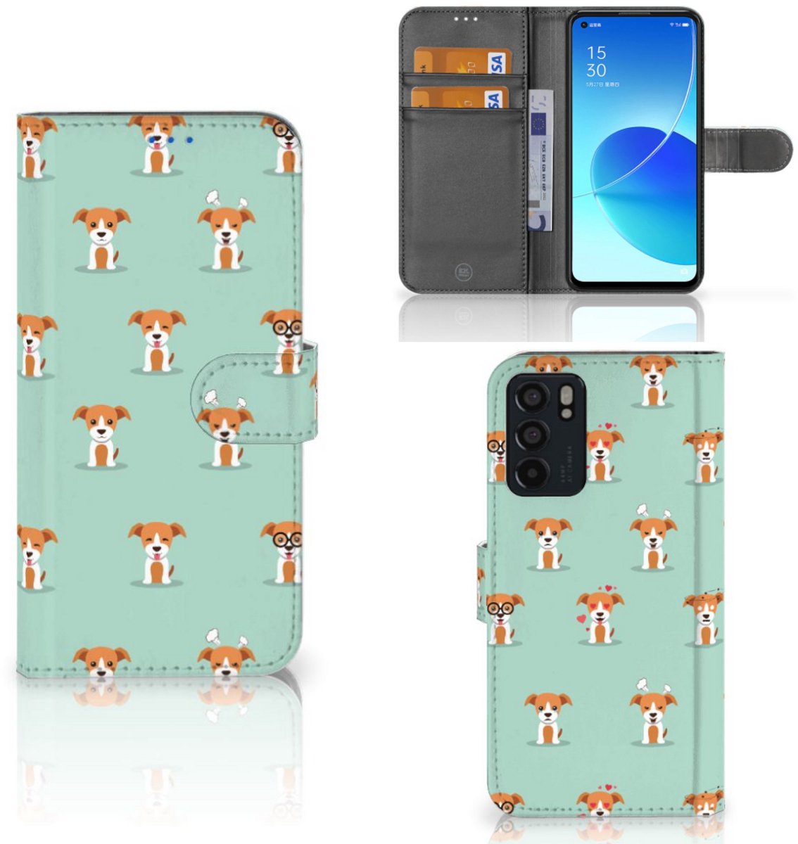 OPPO Reno6 5G Telefoonhoesje met Pasjes Pups