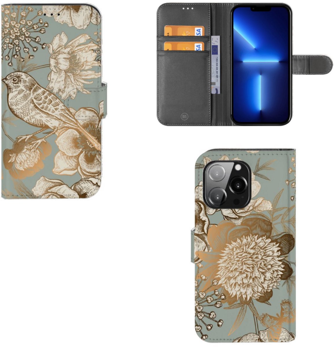 Hoesje voor iPhone 13 Pro Vintage Bird Flowers