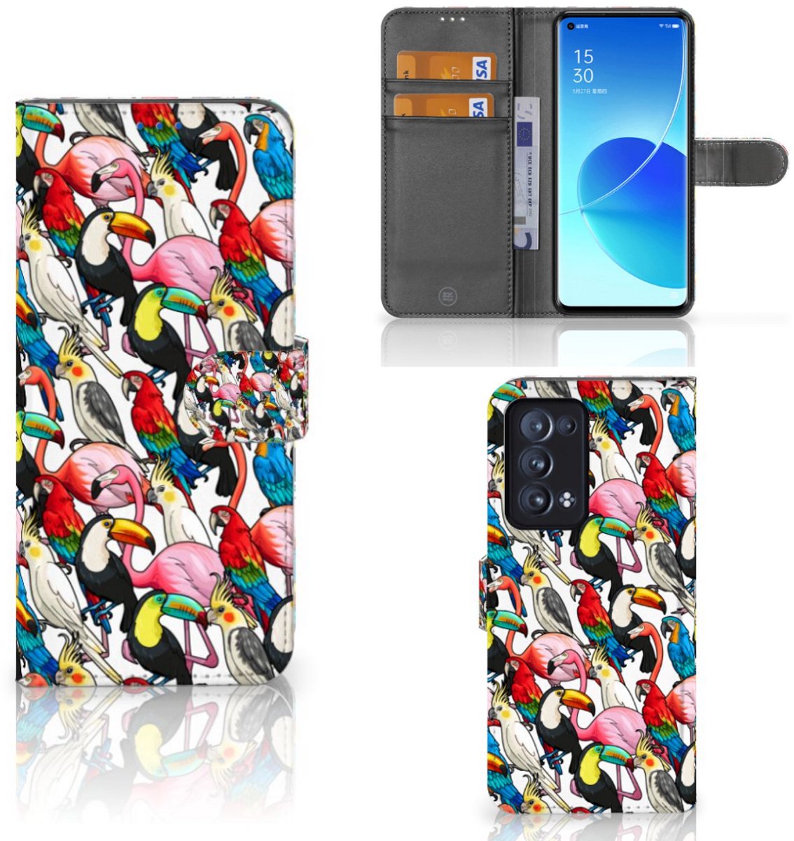Book Case voor OPPO Reno 6 Pro Plus 5G Telefoonhoesje met Pasjes Birds