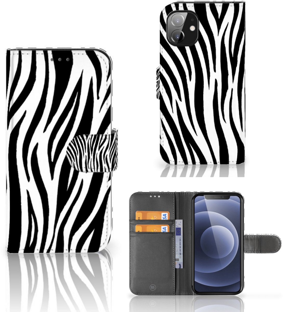 Apple iPhone 12 Mini Telefoonhoesje met Pasjes Zebra