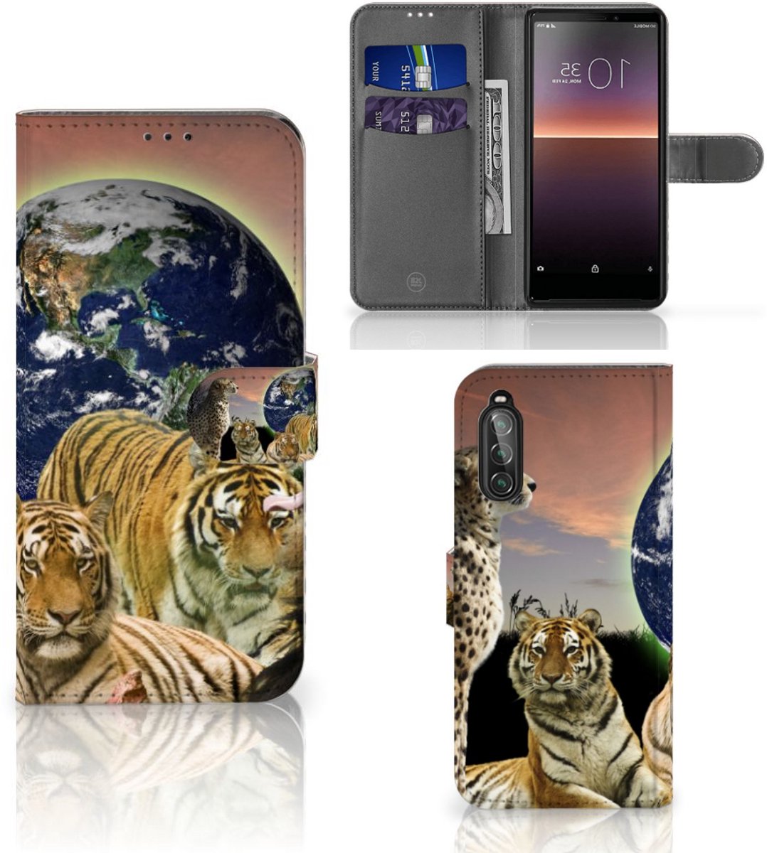 Book Case voor Sony Xperia 10 II Telefoonhoesje met Pasjes Roofdieren