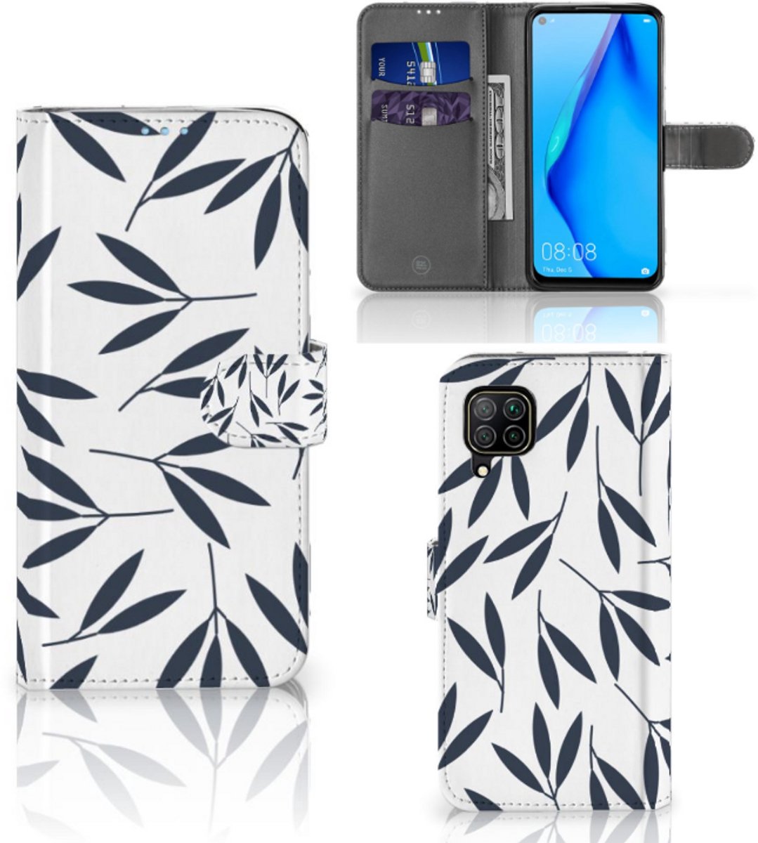 Huawei P40 Lite Hoesje Leaves Blue