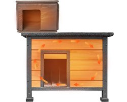 Kattenhuis van hout voor binnen met geïsoleerde voering voor de winter, schuilplaats voor wilde katten, rondom ijzeren frame en waterdichte schuilplaats voor buiten (bruin)
