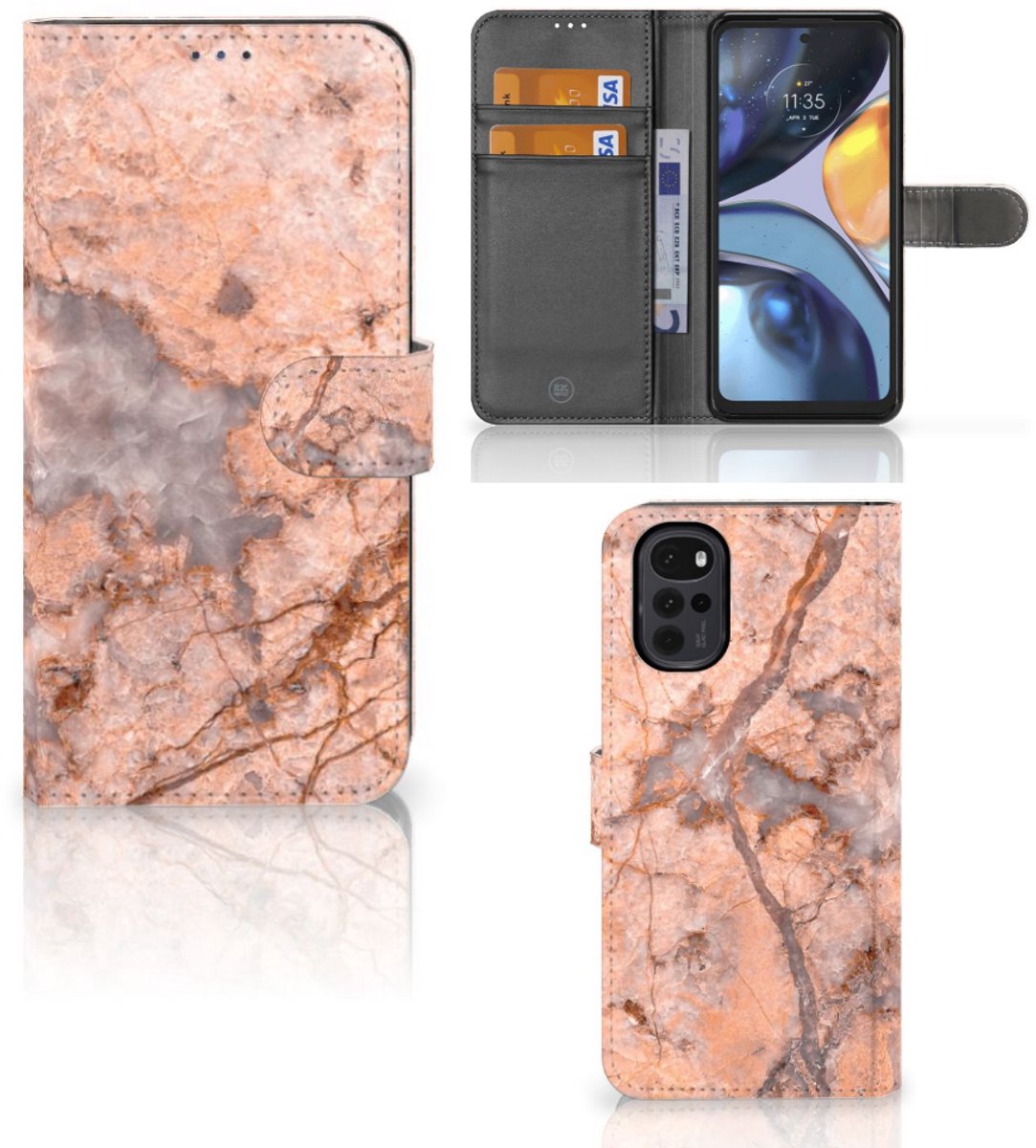 Motorola Moto G22 Bookcase Marmer Oranje