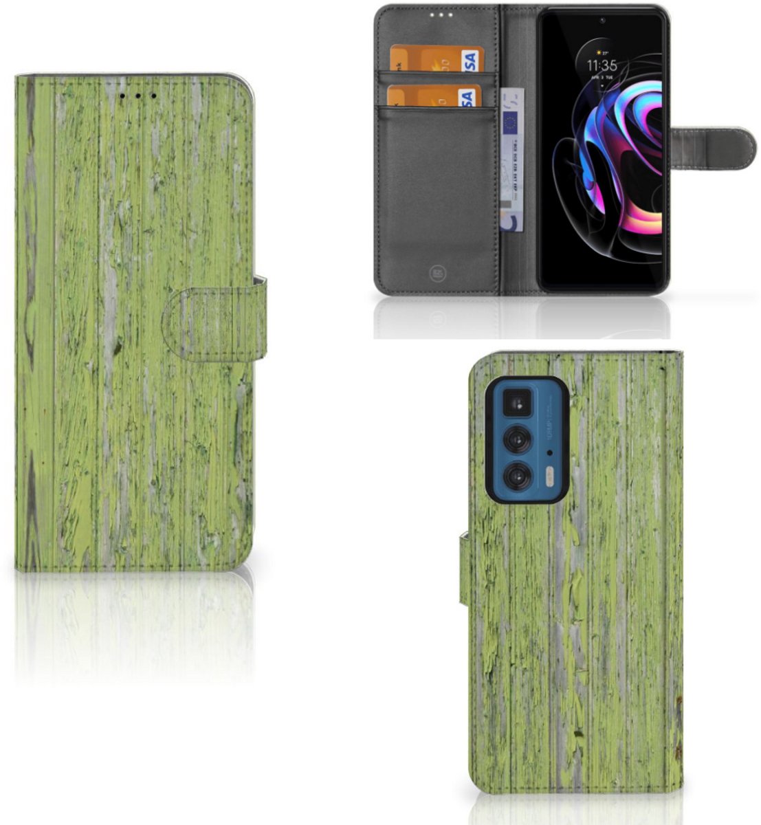 Motorola Edge 20 Pro Book Style Case Green Wood