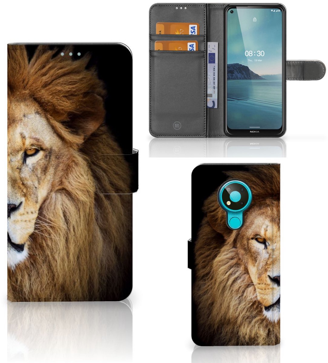 Nokia 3.4 Telefoonhoesje met Pasjes Leeuw
