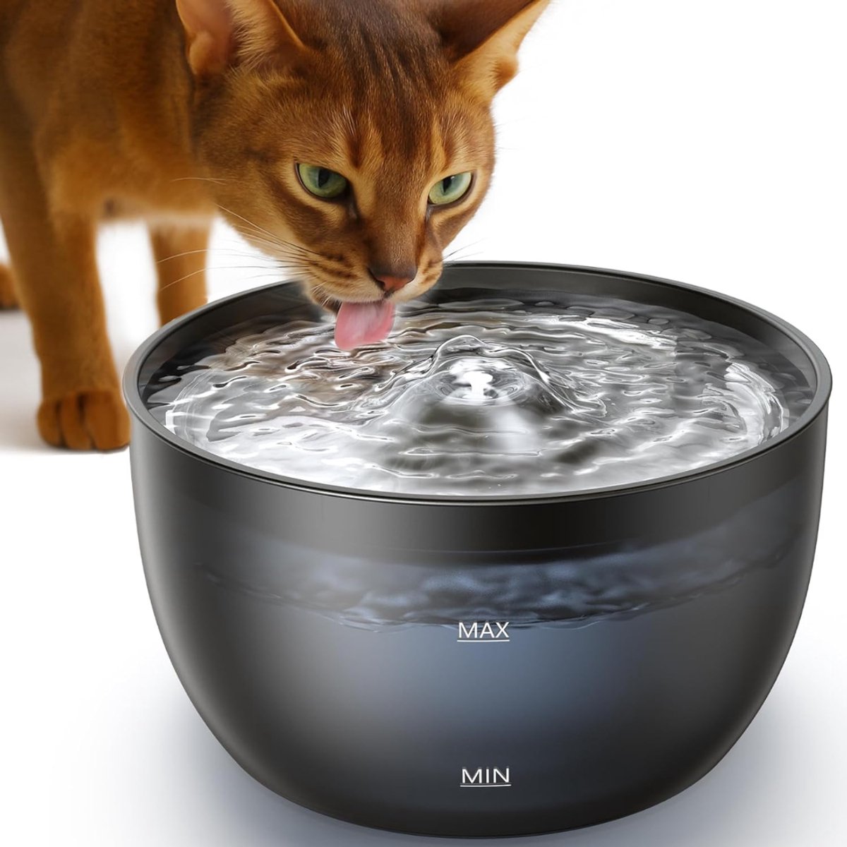 REN® Drinkfontein Kat - Drinkfontein Kat Happy Things - Drinkfontein Kat Draadloos - Drinkfontein Kat Keramiek - Drinkfontein Kat Zonder Filter - Zwart - 23cm x 23cm x 13cm