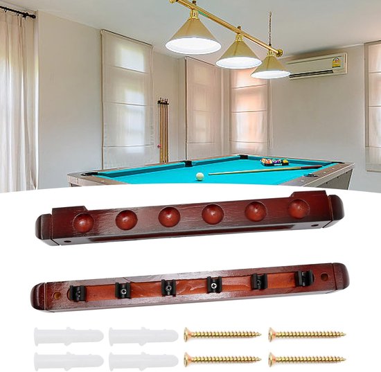 Biljart Keu Houders - Keurek Set - Biljartkamer Organiseren - Muurmontage Ontwerp - 6 Keuen - Mahonie — afbeelding 4