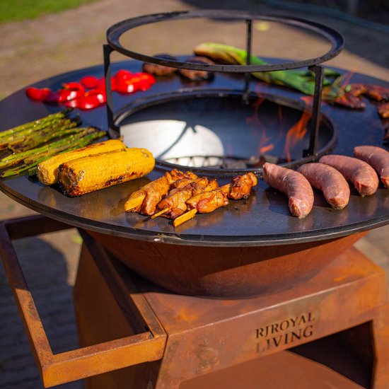 RJRoyal Living Plancha grill BBQ Maestro XXL 80 Cortenstaal grillring met pook en houtopslag vuurschaal buitenkeuken grillring van Merkloos — afbeelding 3
