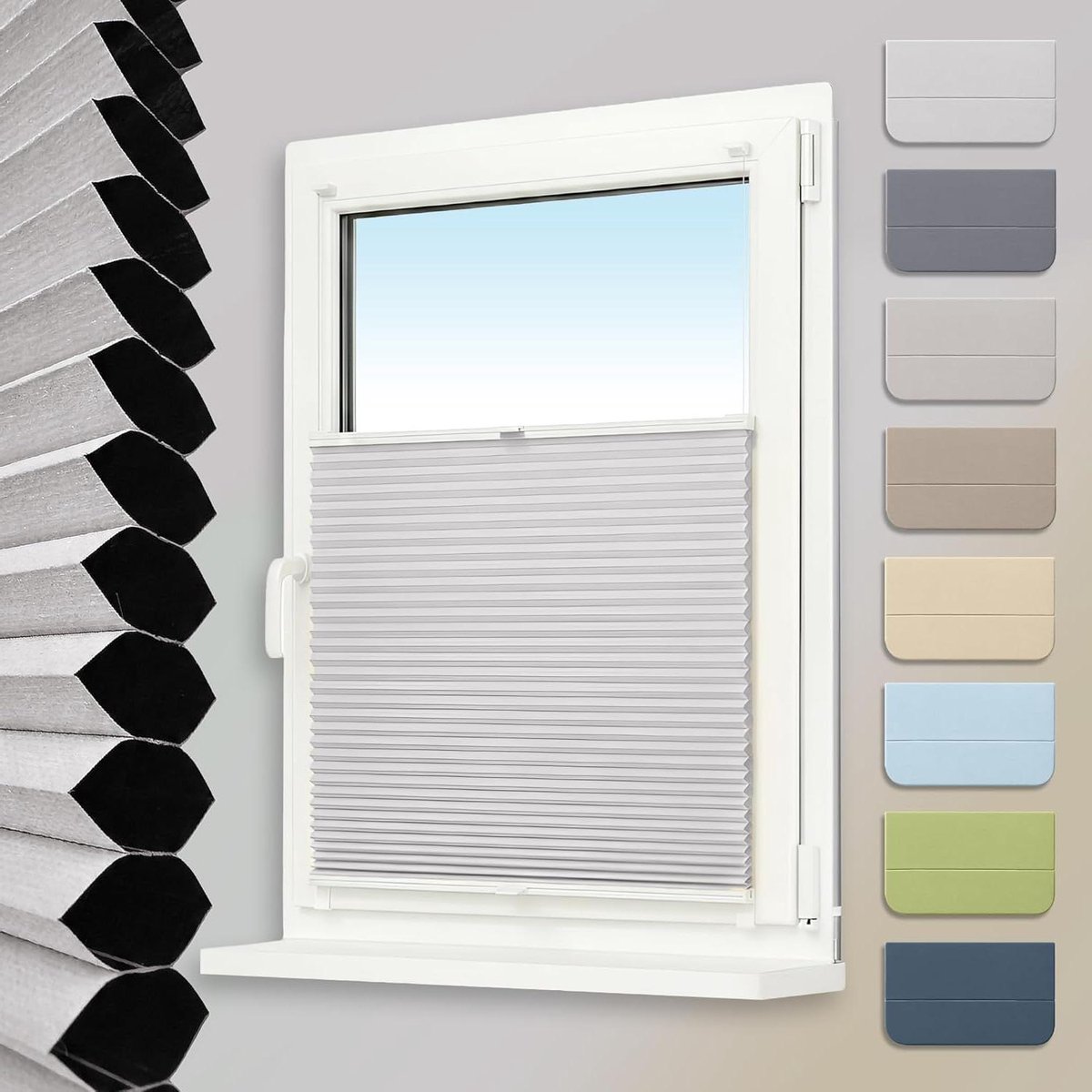 Honingraatplissé, klembevestiging, zonder boren, 100% verduistering, honingraat rolgordijn