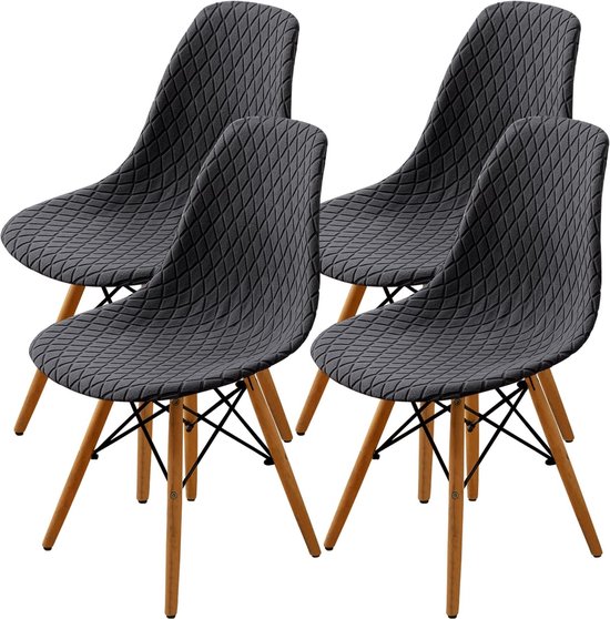 Eetkamerstoelen Covers 2/4/6 stuks- Set eetkamerstoelen - Schelpvormige eetkamerstoelhoezen - Stoelhoezen in middeleeuws-moderne stijl - Doorgestikt patroon - Stoelhoezen voor gestoffeerde eetkamerstoelen en bijzettafels - 4 stuks - Grijs
