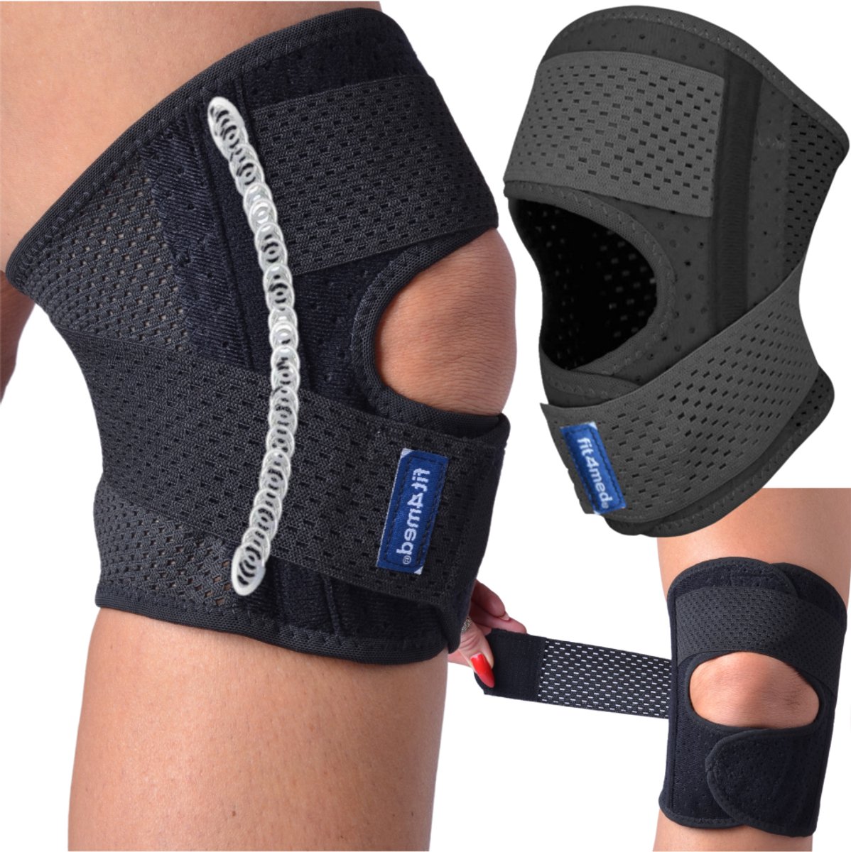 Fit4Med Serie - Kniebrace met Fisjbins - Grootte L - Links - Elastisch