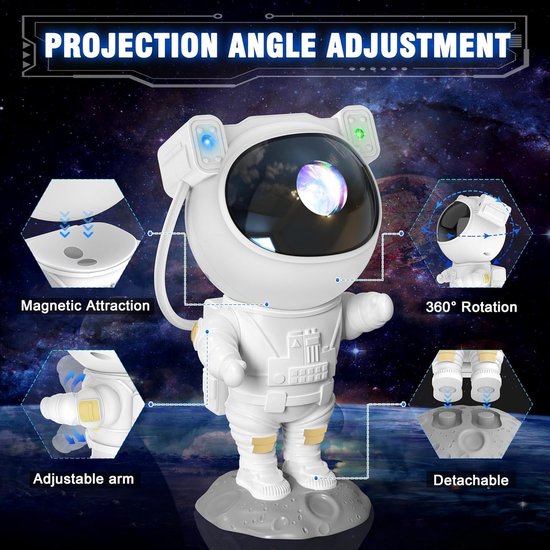 Astronaut Projector Lamp - Sterrenhemel Nachtlampje - Sfeervolle Kamer Decoratie - Magnetisch Verstelbare Kop - 1 Watt - Groen — afbeelding 4