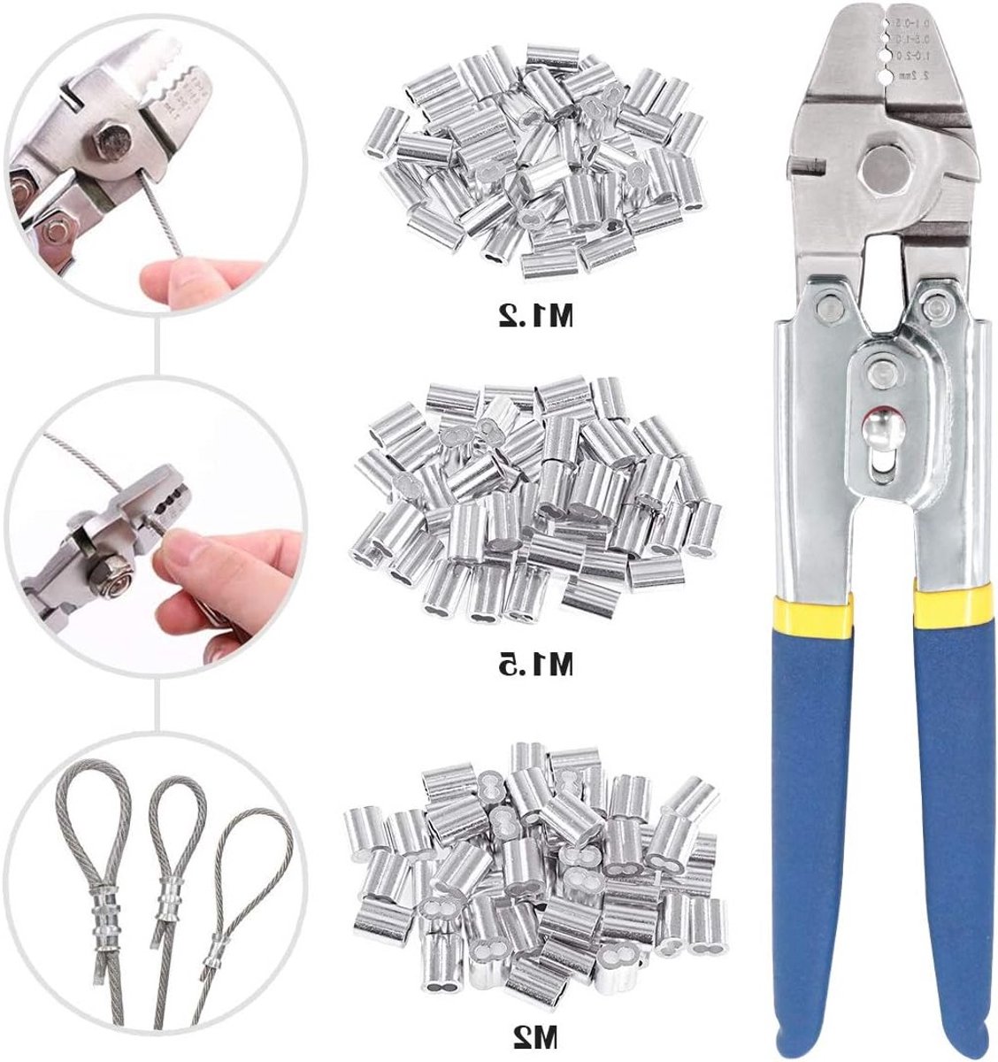 Professionele Crimping Tangen voor Draad tot 2.2mm met 150 Stuks Aluminium Dubbel Barrel Ferrules en Loopsleuf Kit