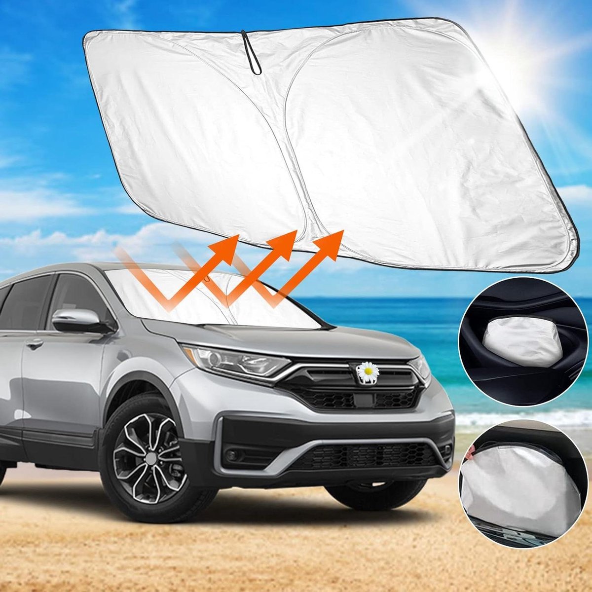 SHAOHAO Hon*da crv 5 2018 2019 2020 2021 2022 zonneklep zilver gecoat weefsel opvouwbare zonneklep, uv- en hittebescherming zonneklep, voorruit compatibel met Honda