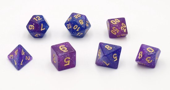 HOT Games dobbelstenen set Stardust paars - 7 stuks kunststof.