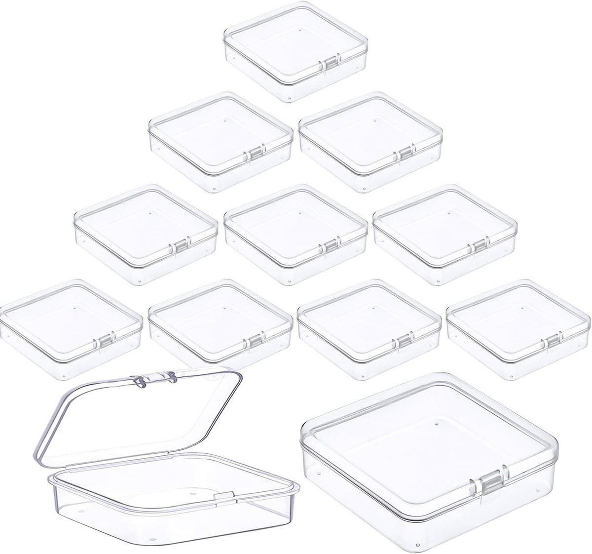 Set van 12 Transparante Opbergdozen met Deksel, Klein 9.5 x 9.5 x 2.8 cm, Ideaal voor Knutselaccessoires en Organisatie van Kleine Voorwerpen