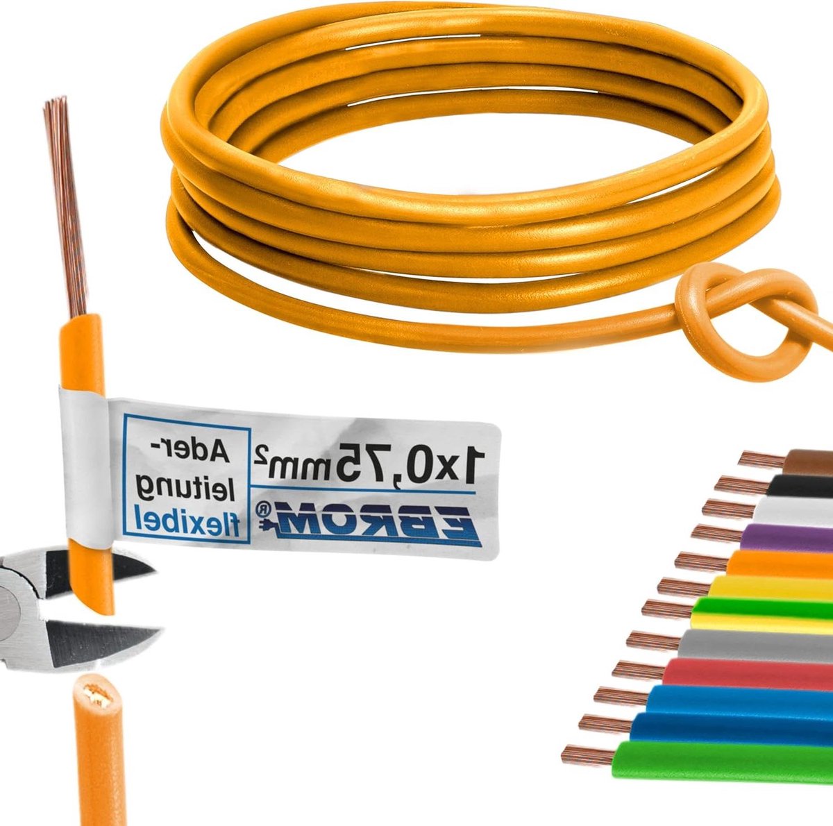 Aderleiding Enkele Ader - Flexibele Kabel PVC - Interne Bedrading Installaties - Meerdere Fijne Koperen Aders - 075 mm² - Oranje