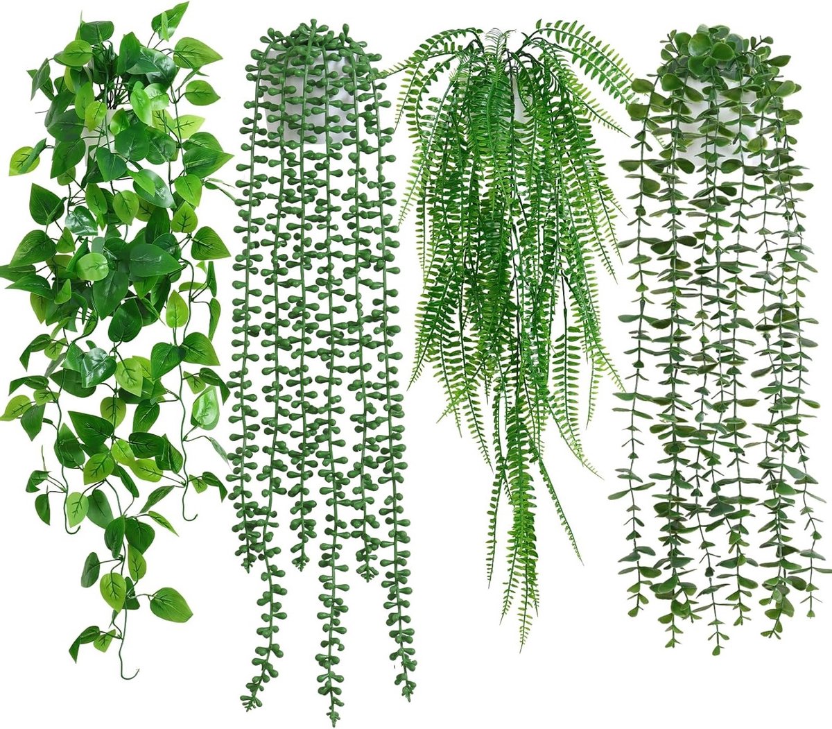 4 Stuks Kunstplanten voor Binnen en Buiten, Hangende Planten voor Decoratie, Eucalyptus en Groene Bladeren voor Thuis, Tuin en Kantoor