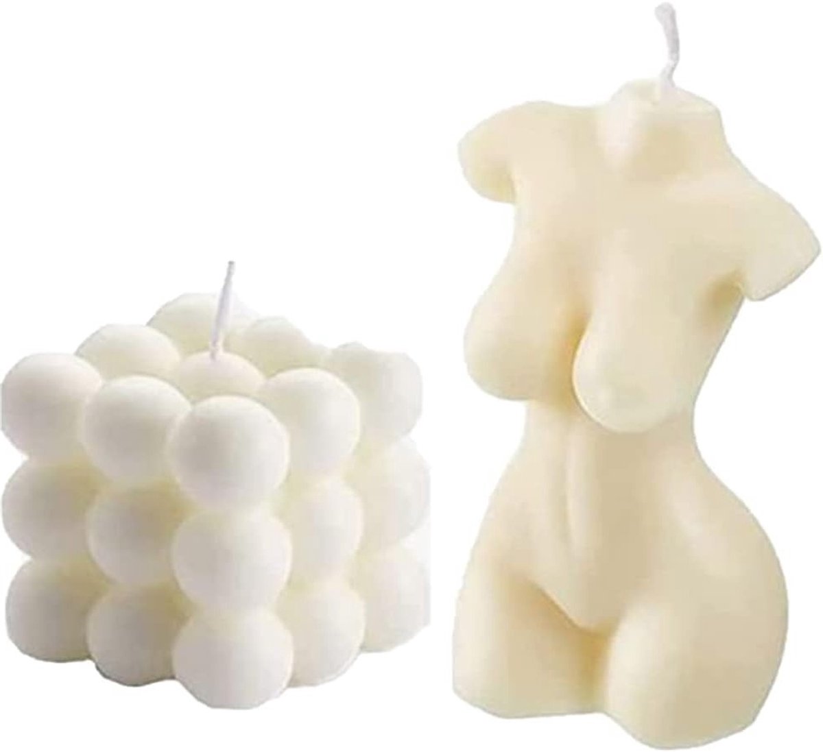 Set van 2 Geurkaarsen van Sojawas in Bubble Vorm en Vrouwelijke Lichaamsvorm - Handgemaakte Decoratieve Kaarsen voor Thuis en Cadeaus