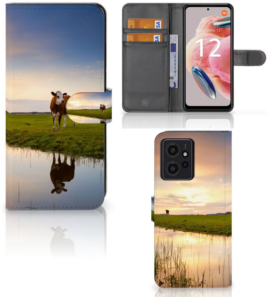 Xiaomi Redmi Note 12 4G Telefoonhoesje met Pasjes Koe