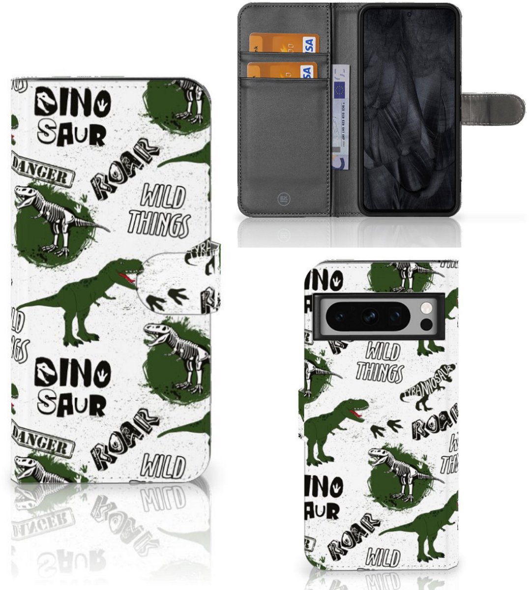 Telefoonhoesje met Pasjes voor Google Pixel 8 Pro Dinosaurus