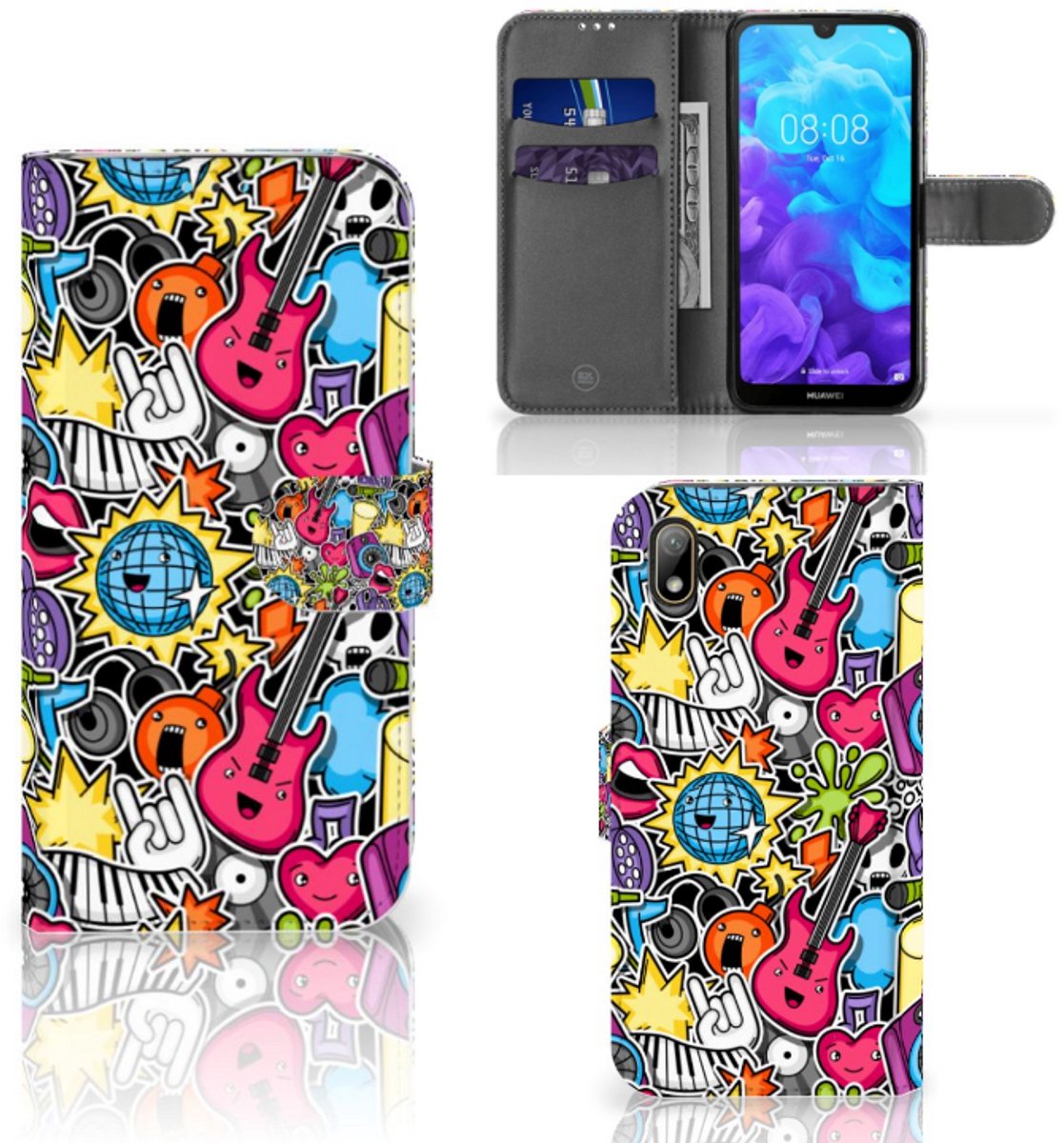Huawei Y5 (2019) Wallet Case met Pasjes Punk Rock