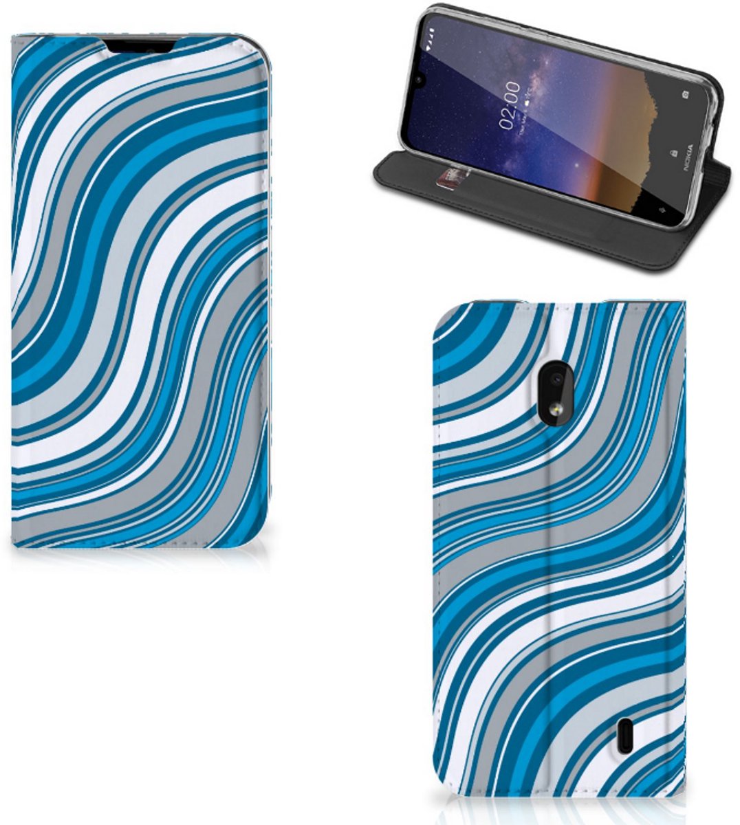 Standcase Hoesje voor Nokia 2.2 Hoesje met Magneet Waves Blue