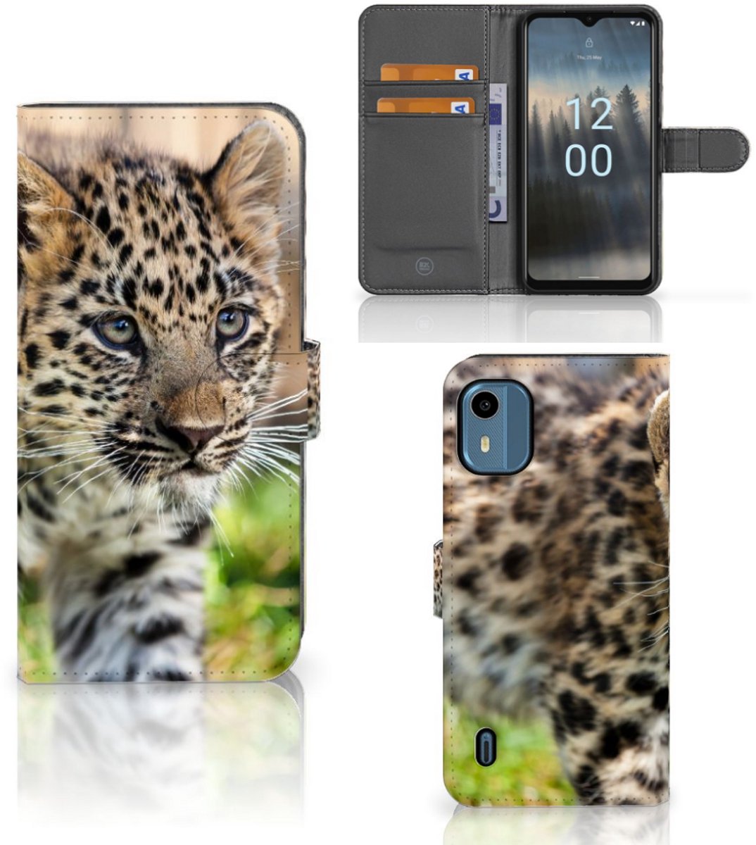 Nokia C12 Telefoonhoesje met Pasjes Baby Luipaard