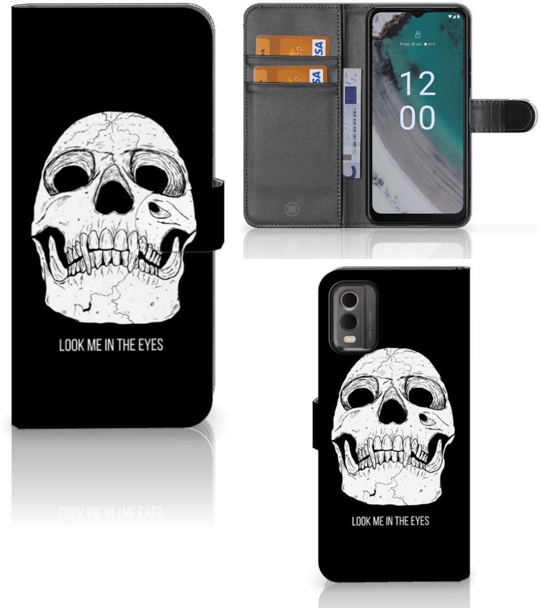 Boekhoesje voor Telefoonhoesje met Naam Nokia C32 Skull Eyes
