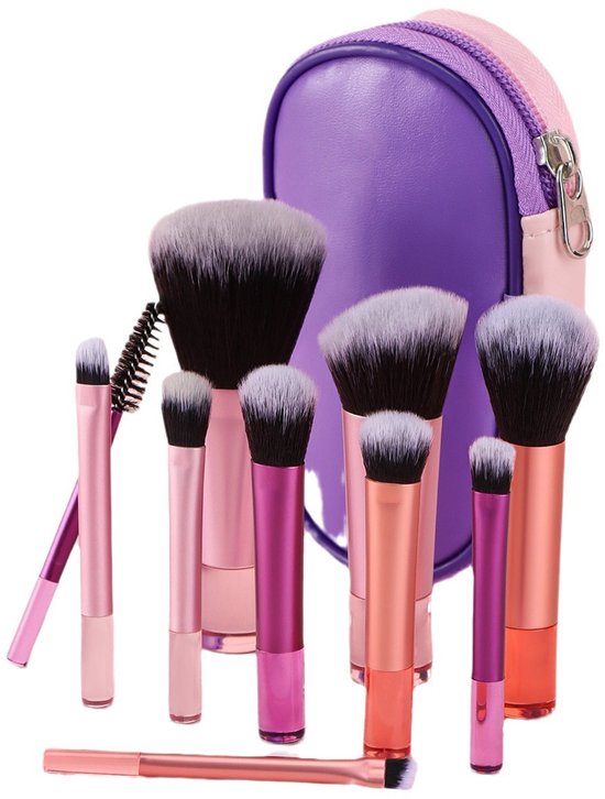 10-delige set – make up kwasten - make up kwasten set - Reis-make-upkwasten – Minikwasten – Draagbare zak-make-upkwastenset – Volledig functionele kwasten – Creëer moeiteloos een verfijnde look