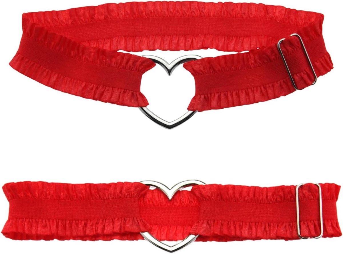 Elegante Rood Leren Garter voor Bruiloften en Feesten, Verstelbare Hartvormige Dijenband, Stijlvolle Accessoires voor Vrouwen