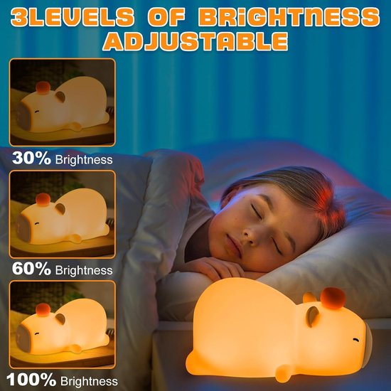 Capybara Nachtlampje - Draagbare Bedlamp - Kinderslaap Verlichten - Zacht Siliconen Materiaal - 1200 mAh Batterij - Wit — afbeelding 3